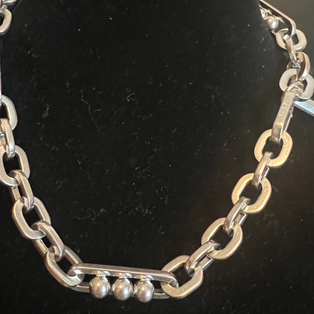 Prada Silver-Tone Chunky Link Necklace with Signature Tag - Picture 4 of 10